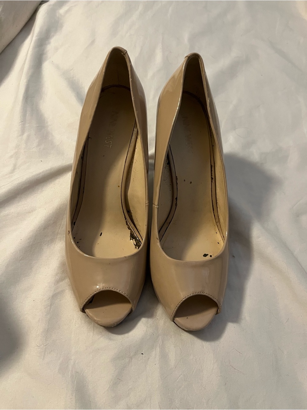 Nude Patent Peep-Toe Pumps - Nine West